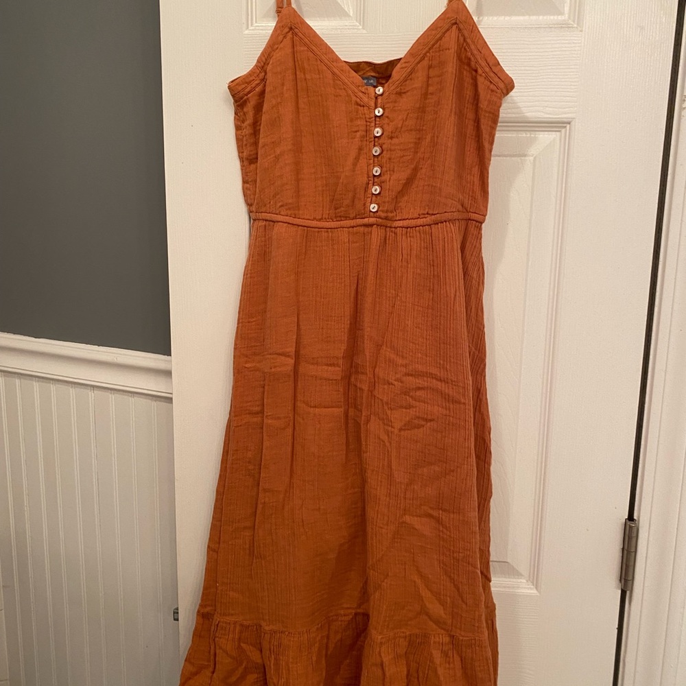 Aerie Tiered Button-Down Orange Midi Dress